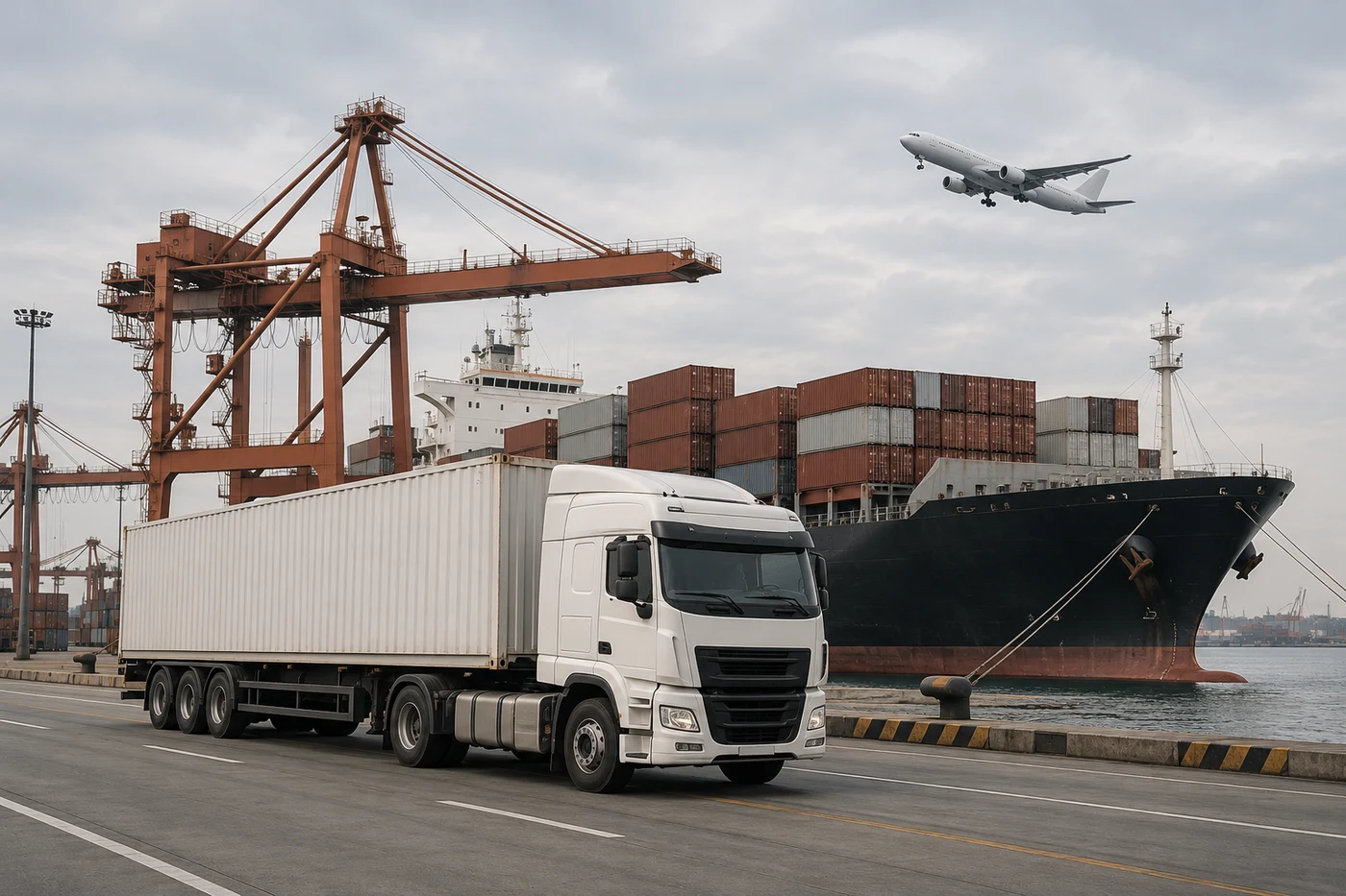 Illustration of road, sea and air freight