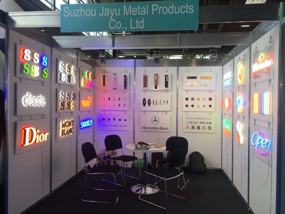 Jayu exhibition booth with illuminated signage